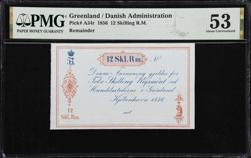 GREENLAND. Handelsstederne i Gronland. 12 Skilling R.M., 1856. P-A34r. Remainder...