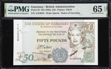 GUERNSEY. Lot of (5). States Treasurer of The States of Guernsey. 50 Pounds, ND (1994). P-59. Consecutive. PMG Gem Uncirculated 65 EPQ.
Serial number...