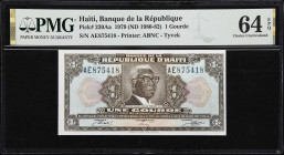 HAITI. Banque de la Republique d'Haiti. 1 Gourde, 1979 (ND 1980-82). P-230Aa. PMG Choice Uncirculated 64 EPQ.
Tyvek.

Estimate: $40.00- $80.00