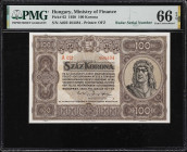 HUNGARY. Penzugyminiszterium. 100 Korona, 1920. P-63. Radar Serial Number. PMG Gem Uncirculated 66 EPQ.
Serial number A022 484484.

Estimate: $200....