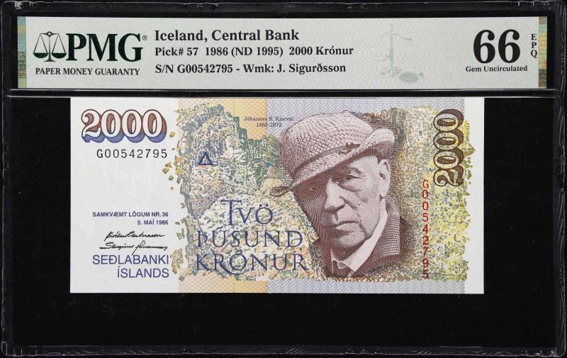 ICELAND. Sedlabanki Islands. 2000 Kronur, 1986 (ND 1995). P-57. PMG Gem Uncircul...