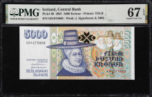 ICELAND. Sedlabanki Islands. 5000 Kronur, 2001. P-60. PMG Superb Gem Uncirculated 67 EPQ.

Estimate: $100.00- $150.00