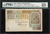 INDIA. Government of India. 5 Rupees, ND (1917-30). P-4a. Jhun3.4.1A. PMG Very Fine 25.
PMG Comments "Spindle Hole at Issue."

Estimate: $200.00- $...