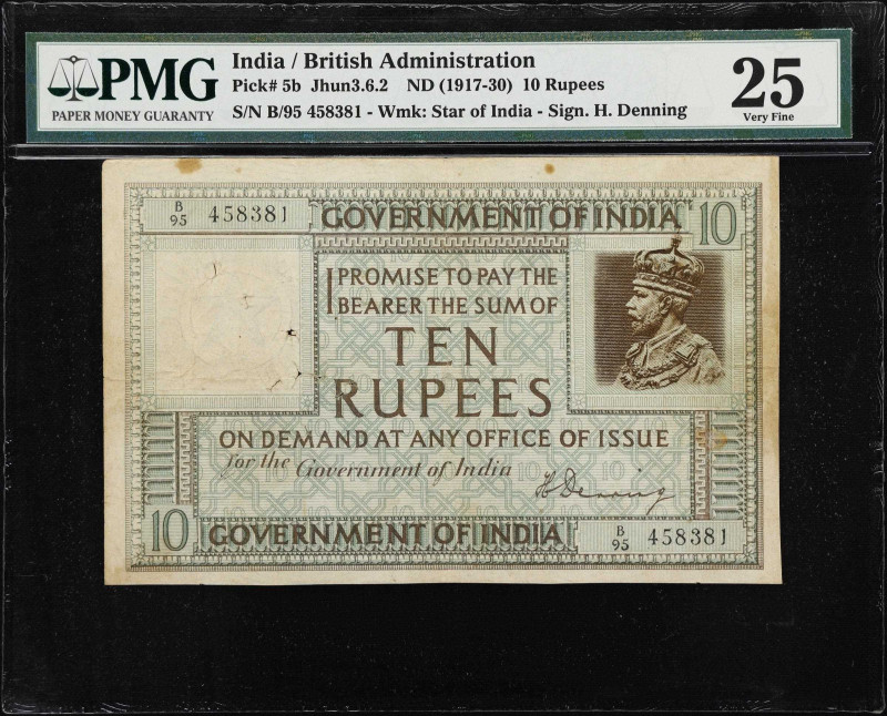 INDIA. Government of India. 10 Rupees, ND (1917-30). P-5b. Jhun3.6.2. PMG Very F...