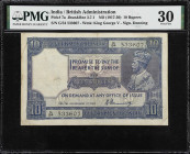 INDIA. Government of India. 10 Rupees, ND (1917-1930). P-7a. Jhun&Rez 3.7.1. PMG Very Fine 30.
King George V 10 rupees banknote featuring KGV at righ...