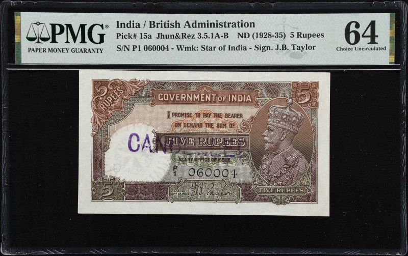 INDIA. Government of India. 5 Rupees, ND (1928-35). P-15a. Jhun&Rez 3.5.1A. PMG ...