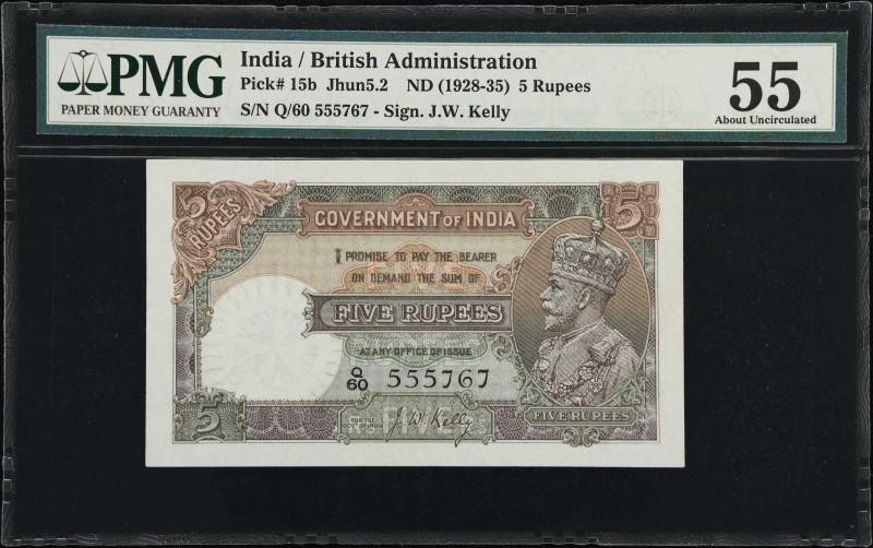 INDIA. Government of India. 5 Rupees, ND (1928-35). P-15b. Jhun5.2. PMG About Un...