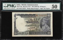 INDIA. Government of India. 10 Rupees, ND (1928-35). P-16a. Jhun3.8.1B. PMG About Uncirculated 50.
J.B. Taylor signed 10 Rupees banknote with King Ge...