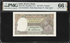 INDIA. Reserve Bank of India. 5 Rupees, ND (1937). P-18a. PMG Gem Uncirculated 66 EPQ.
PMG Comments "Staple Holes at Issue."

Estimate: $150.00- $2...