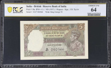 INDIA. Lot of (2). Reserve Bank of India. 5 Rupees, ND (1937). P-18a. Consecutive. PMG Choice Uncirculated 64.
Serial numbers H/47 020566-567.

Est...