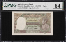 INDIA. Lot of (3). Reserve Bank of India. 5 Rupees, ND (1943). P-18b. Jhun&Rez 4.3.2. PMG Choice Uncirculated 64.
PMG comments "Staple Holes at Issue...