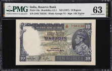 INDIA. Reserve Bank of India. 10 Rupees, ND (1937). P-19a. Jhun&Rez 4.5.1. PMG Choice Uncirculated 63.
PMG comments "Staple Holes at Issue, Minor Sta...