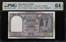 INDIA. Reserve Bank. 10 Rupees, ND (1943). P-24. Jhun&Rez 4.6.1. PMG Choice Uncirculated 64 EPQ.
PMG Comments "Staple Holes at Issue.'

Estimate: $...