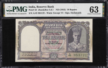 INDIA. Lot of (2). Reserve Bank of India. 10 Rupees, ND (1943). P-24. Jhun&Rez 4.6.1. Consecutive. PMG Choice Uncirculated 63 & Choice Uncirculated 64...