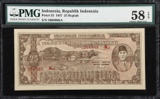 INDONESIA. Republik Indonesia. 25 Rupiah, 1947. P-23. PMG Choice About Uncirculated 58 EPQ.

Estimate: $150.00- $250.00