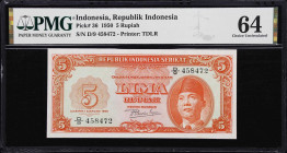 INDONESIA. United Republik of Indonesia. 5 Rupiah, 1950. P-36. PMG Choice Uncirculated 64.

Estimate: $100.00- $150.00