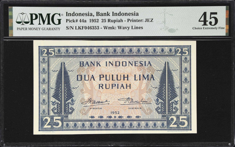 INDONESIA. Bank Indonesia. 25 Rupiah, 1952. P-44a. PMG Choice Extremely Fine 45....