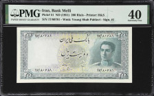 IRAN. Bank Melli Iran. 200 Rials, ND (1951). P-51. PMG Extremely Fine 40.
PMG comments "Repaired, Serial Numbers Redrawn."

Estimate: $100.00- $200...