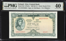 IRELAND. Lot of (2). Central Bank of Ireland. 1 & 10 Pounds, 1957-75. P-57d & 66c. LTN41a & LTN62a-b. PMG Extremely Fine 40 & Gem Uncirculated 65 EPQ....