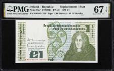 IRELAND. Central Bank of Ireland. 1 Pound, 1977. P-70a*. RA4-9. Replacement. PMG Superb Gem Uncirculated 67 EPQ.

Estimate: $100.00- $200.00