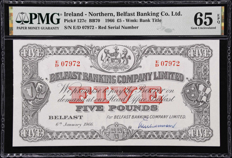 IRELAND, NORTHERN. Belfast Banking Company Limited. 5 Pounds, 1966. P-127c. BB70...