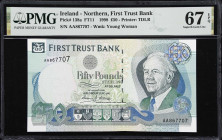 IRELAND, NORTHERN. First Trust Bank. 50 Pounds, 1998. P-138a. FT11. PMG Superb Gem Uncirculated 67 EPQ.
Lovely colors and designs on this superb gem ...