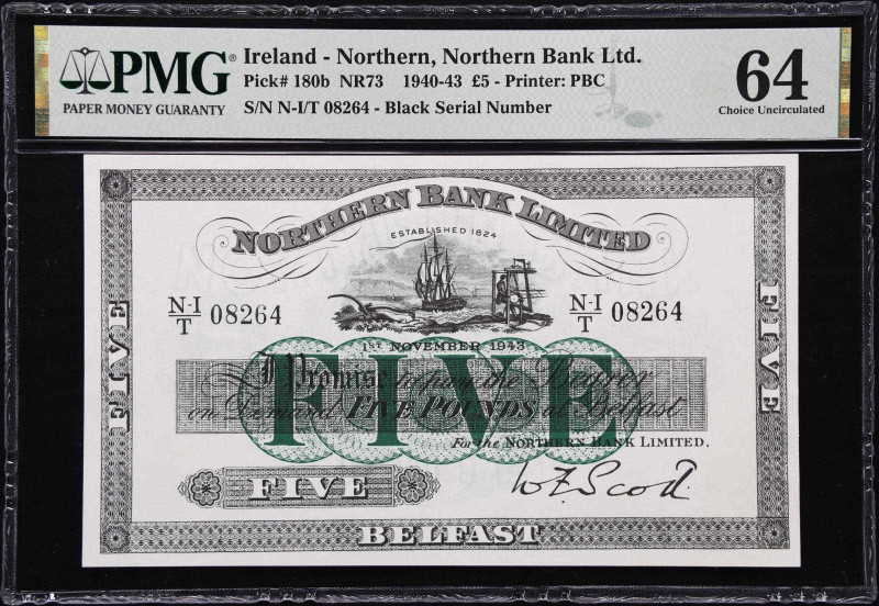 IRELAND, NORTHERN. Northern Bank Limited. 5 Pounds, 1943. P-180b. NR73. PMG Choi...