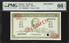 IRELAND, NORTHERN. Provincial Bank of Ireland Limited. 1 Pound, 1965. P-243s. PR96. Specimen. PMG Gem Uncirculated 66 EPQ.

Estimate: $100.00- $200....