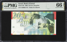 ISRAEL. Lot of (2). Bank of Israel. 20 New Sheqalim, 2008. P-59c. Consecutive. PMG Gem Uncirculated 66 EPQ.
Serial numbers 4190651747-748.

Estimat...