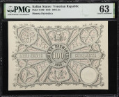 ITALIAN STATES. Banca Nazionale di Venezia. 100 Lire, 1848. P-S190. PMG Choice Uncirculated 63.

Estimate: $150.00- $250.00