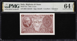 ITALY. Ministero del Tesoro. 5 Lire, 1944. P-31c. PMG Choice Uncirculated 64 EPQ.

Estimate: $20.00- $40.00