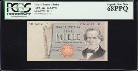 ITALY. Banca d'Italia. 1000 Lire, 1979. P-101f. PCGS Currency Superb Gem New 68 PPQ.

Estimate: $100.00- $200.00