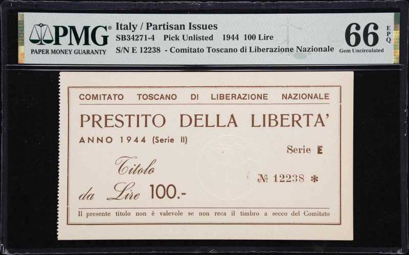 ITALY. Comitato Toscano di Liberazione Nazionale. 100 Lire, 1944. P-Unlisted. PM...