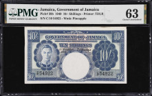 JAMAICA. Government of Jamaica. 10 Shillings, 1940. P-38b. S.S. Politician Shipwreck. PMG Choice Uncirculated 63.
A 10/- Shillings from the S.S. Poli...