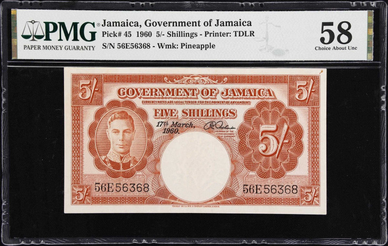 JAMAICA. Government of Jamaica. 5 Shillings, 1960. P-45. PMG Choice About Uncirc...