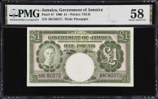 JAMAICA. Government of Jamaica. 1 Pound, 1960. P-47. PMG Choice About Uncirculated 58.
PMG Comments "Small Tear."

Estimate: $300.00- $500.00