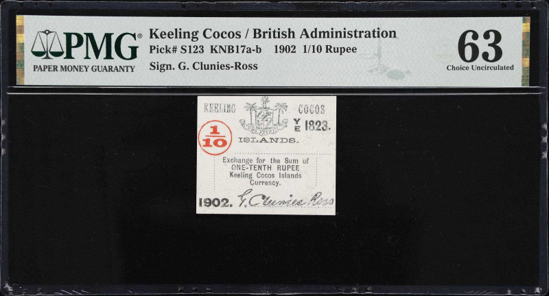 KEELING COCOS. G. Clunies Ross. 1/10 Rupee, 1902. P-S123. KNB17b. PMG Choice Unc...