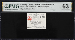 KEELING COCOS. G. Clunies Ross. 1/10 Rupee, 1902. P-S123. KNB17b. PMG Choice Uncirculated 63.

Estimate: $50.00- $100.00