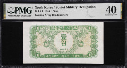 KOREA. Russian Army Headquarters. 1 Won, 1945. P-1. PMG Extremely Fine 40.
Bold green borders with light brown underprint.

Estimate: $400.00- $600...