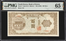 KOREA, SOUTH. Bank of Korea. 100 Won, ND (1950). P-7. K&C52.4. PMG Gem Uncirculated 65 EPQ.

Estimate: $100.00- $200.00