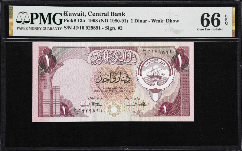 KUWAIT. Central Bank of Kuwait. 1 Dinar, 1968 (ND 1980-91). P-13a. PMG Gem Uncir...