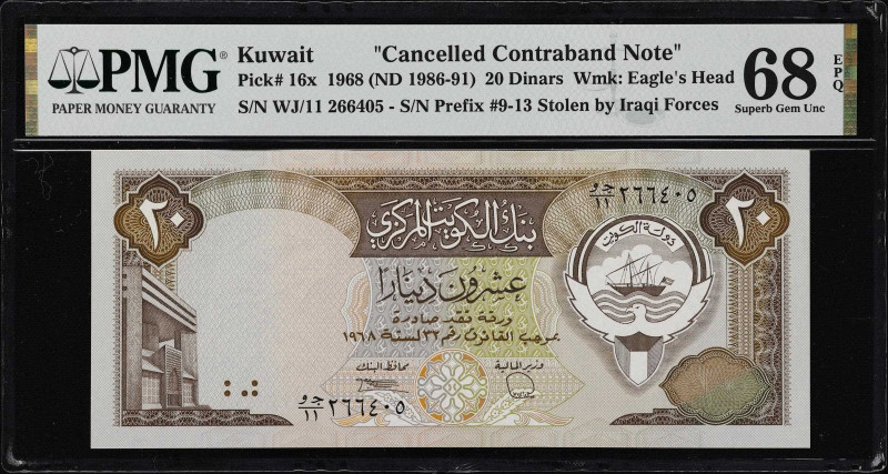 KUWAIT. Central Bank of Kuwait. 20 Dinars, 1968 (ND 1986-91). P-16x. Cancelled C...