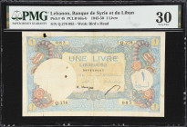 LEBANON. Banque de Syrie et du Liban. 1 Livre, 1950. P-48. PCLB 66b. PMG Very Fine 30.
PMG Comments "Rust Damage, Tears."

Estimate: $200.00- $400....