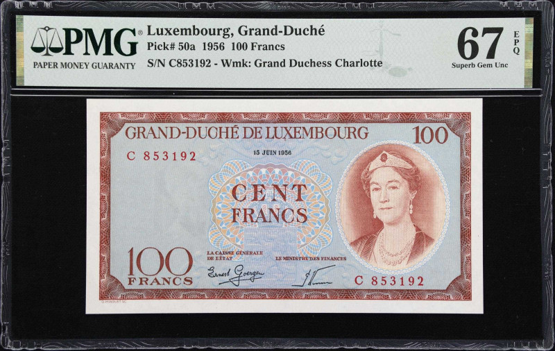 LUXEMBOURG. Grand-Duche de Luxembourg. 100 Francs, 1956. P-50a. PMG Superb Gem U...