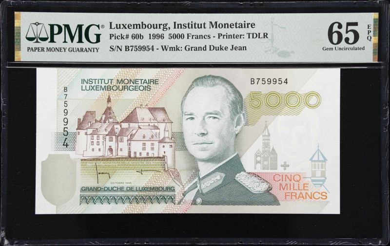 LUXEMBOURG. Institut Monetaire Luxembourgeois. 5000 Francs, 1996. P-60b. PMG Gem...