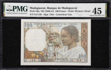MADAGASCAR. Banque de Madagascar et des Comores. 100 Francs, ND (1950-51). P-46a. PMG Choice Extremely Fine 45.

Estimate: $50.00- $100.00