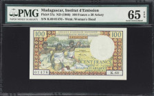 MADAGASCAR. Institut d'Emission Malgache. 100 Francs = 20 Ariary, ND (1966). P-57a. PMG Gem Uncirculated 65 EPQ.

Estimate: $150.00- $250.00