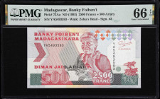 MADAGASCAR. Lot of (5). Banky Foiben'i Madagasikara. 2500 Francs = 500 Ariary, ND (1993). P-72Aa. PMG Gem Uncirculated 65 EPQ & Gem Uncirculated 66 EP...