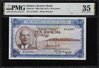 MALAWI. Reserve Bank of Malawi. 10 Kwacha, 1964 (ND 1971). P-8a. PMG Choice Very Fine 35.

Estimate: $200.00- $300.00