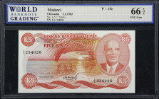 MALAWI. Reserve Bank of Malawi. 5 Kwacha, 1983. P-15e. WBG Gem Uncirculated 66 TOP.

Estimate: $200.00- $300.00